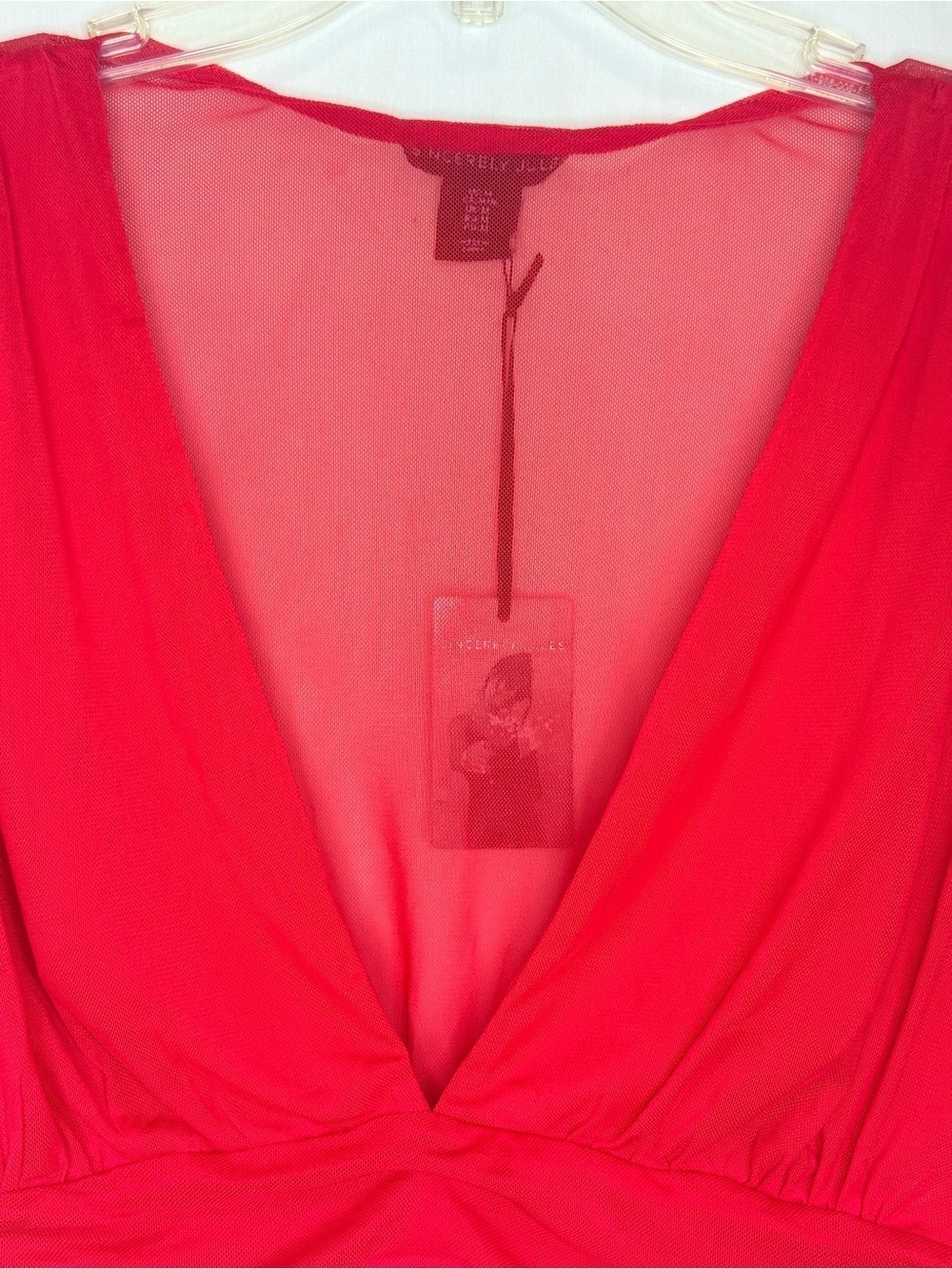 NEW WITH TAGS-Sincerely Jules Red Sheer Mesh Long Sleeve Crop Top Deep V-Neck M - Picture 4 of 7
